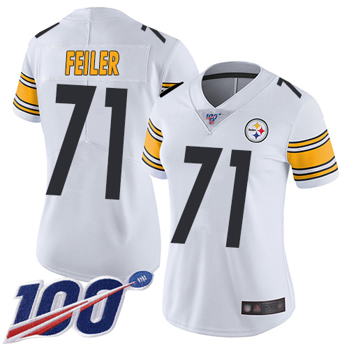 Women Pittsburgh Steelers Football #71 Limited White Matt Feiler Road 100th Season Vapor Untouchable Nike NFL Jersey